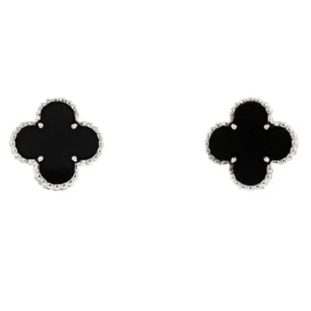Four Leaf Clover Onyx Earrings